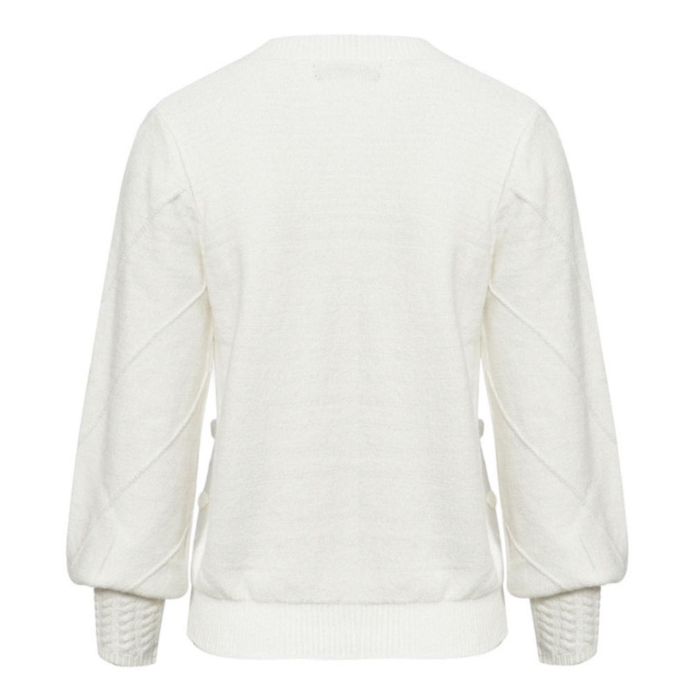 White Pom Pom Bishop Sleeve Pullover Sweater - Picture 6 of 8